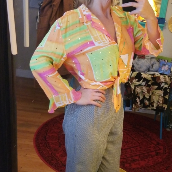 VTG Psychedelic 60s/70s Vibes Ruffled Croptop - Picture 4 of 8